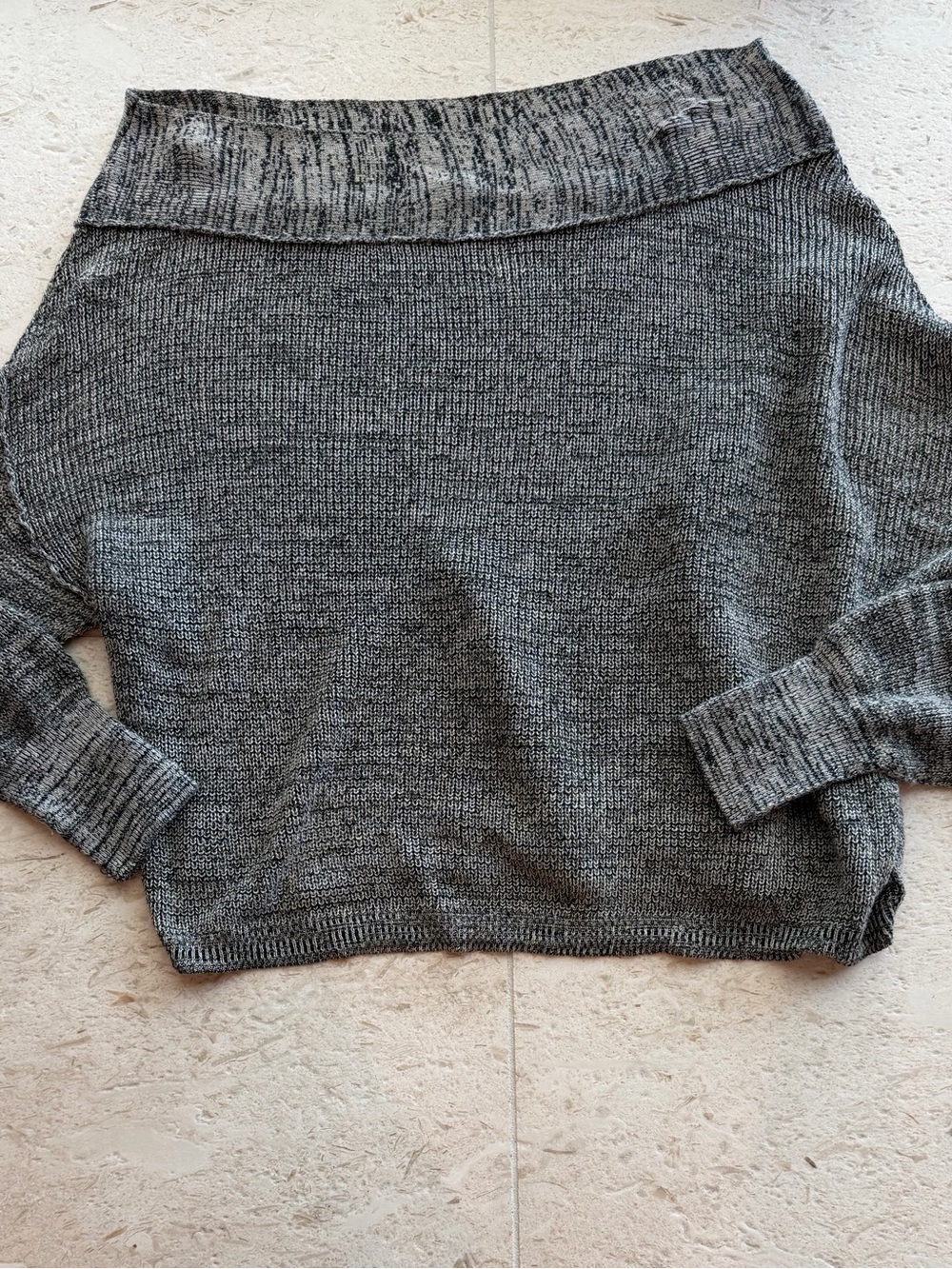 Free People Off-Shoulder Knit Sweater in Heather Charcoal